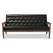 Baxton Studio Sorrento Black Faux Leather Upholstered Wooden 3-seater Sofa 122-6770